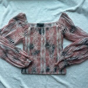 Anthropologie Pink and Gray Smocked Blouse